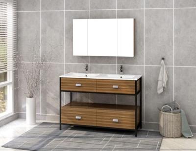 China Modern Double Sink Bathroom Vanity Furniture With Ceramic Bathroom Sink Storage Mirror Cabinet for sale