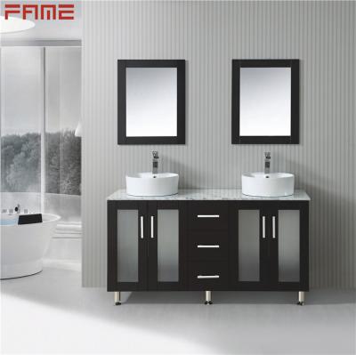 China Whater Eco - Friendly Heavy Duty Solid Wood Double Sink Bathroom Vanity Cabinets for sale