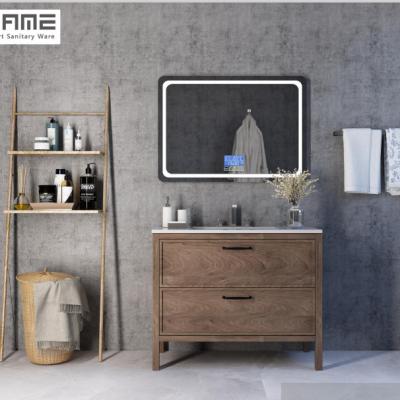 China 2021 Contemporary Latest PVC Wood Floor Mirror LED Assembled Bathroom Cabinets for sale