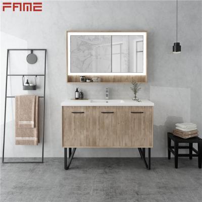 China Cheap Floor Standing Wall Hung Mirror Cabinet LED Modern PVC Melamine PVC Melamine Bathroom Vanity From Factory Manufacturer for sale