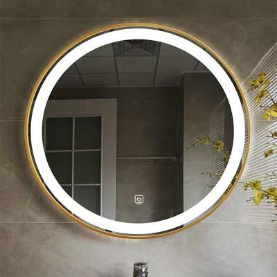 China Round Frame Bath Hotel Bathroom Gold Illuminated Smart Makeup Mirror for sale