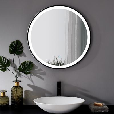 China Hangzhou Fame Wall Hung Round Black Framed LED Lighted Smart Bathroom Mirror with Touch Switch for Hotel for sale