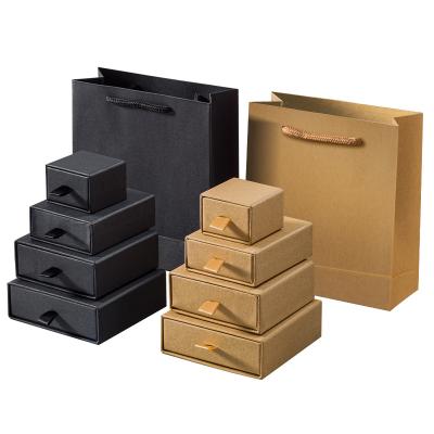 China Drawer Type Black Kraft Cardboard Rectangle Bracelets Jewelry Display Paper Product Packaging Box for sale