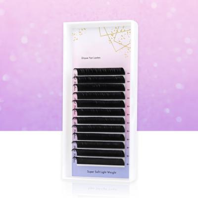 China Good Quality Ellipse Flat Lashes Natural Soft Split-tips Y Shape False Flat Eyelashes Matte Faux Mink Flat Lash Deep Black Professional for sale