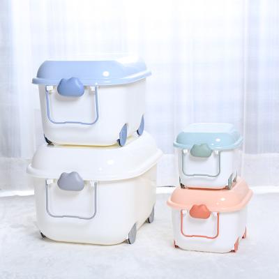 China Plastic Kind Viable Cloud Kids Toys Storage Box With Wheel Cartoon Baby Clothes Toys Matching Storage Box for sale