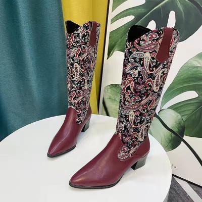 China Thermal Fashion Printed Boots Ethnic Style Retro High Heel Boots After Zipper Boots For Women for sale