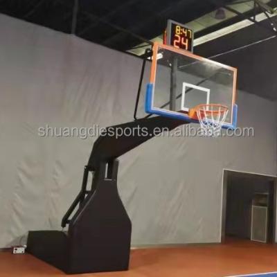 China Electric-Hydraulic Fiberglass Height Adjustable Basketball Stand Fiba Hoop Standard for sale