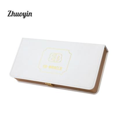 China Other Custom White Leather Packaging Logo PU Hot Stamping Box With End Brass Keyed for sale