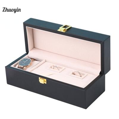 China Other OEM Unique Factory Work Dark Black Leather Stitching Brand Show MDF Watch Box Packaging for sale