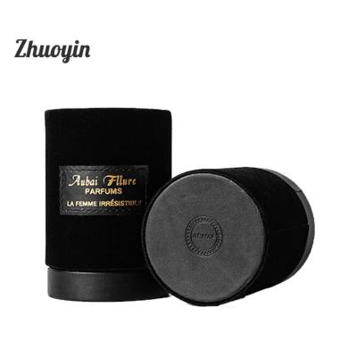 China Hot Sale Food Black PU Round Tube Box With Logo Fragrance Packaging Cosmetic Box Fancy Velvet Customized for sale