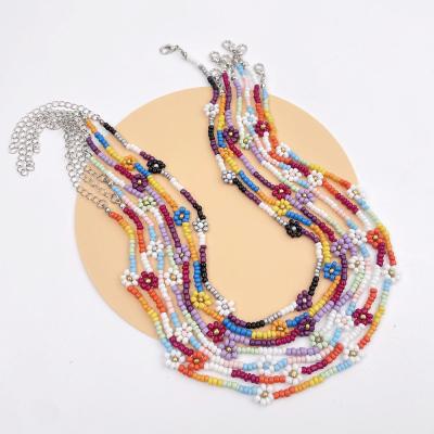 China 2021 TRENDY New Miyuki Beads Choker Necklace Rainbow Color Daisy Flower Seed Bead Boho Necklace Handmade Jewelry for sale