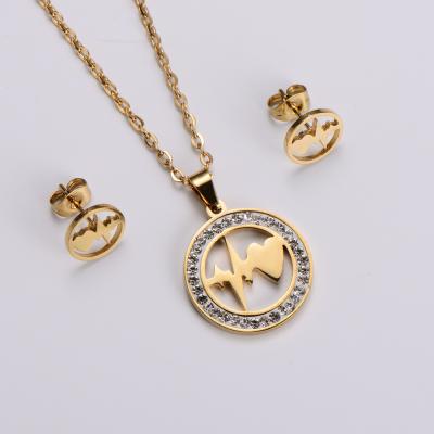 China KITI Women Spot Gold Trend FASHION Geometric Pattern Stainless Steel Earrings Necklace Set for sale