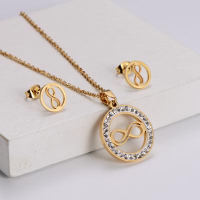 China FASHIONABLE KITI European American Personality Jewelry gold plated round ladies stainless steel necklace earring set for sale