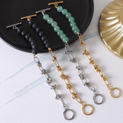 China KITI Fashion 18k Gold Plated Bracelet Silver Plated Onyx Stone Green Black Irregularity Adjustable Bracelet for sale