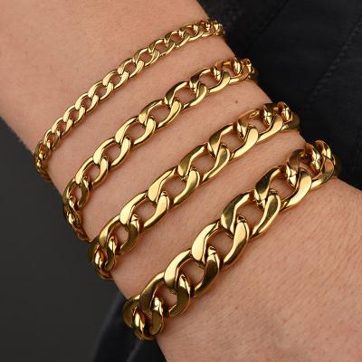 China TRENDY Hip Hop Jewelry Miami Cuban 18K Gold Plated Stainless Steel Bangle Mens Bracelet for sale