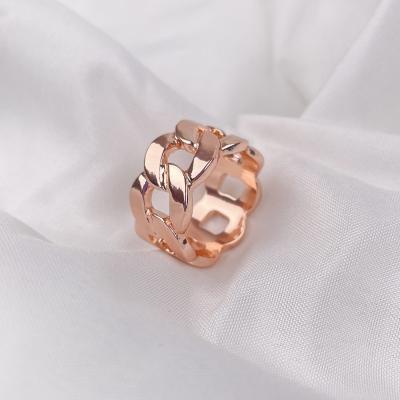 China Ring KITI Customized Design Simple Alloy Rose Gold Plated High Polish Cuban Unisex Chain Ring for sale