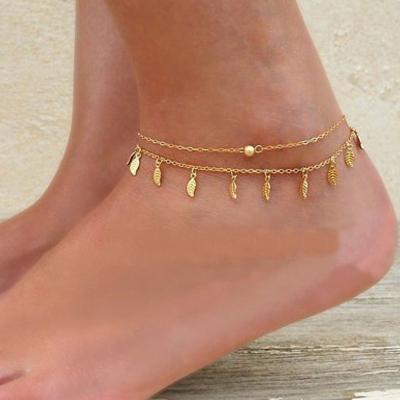 China KITI Hot Sale Fashion Alloy Gold Women Foot Jewelry Trendy Leaf Tasty Arrow Beach Jewelry Adjustable Anklets for sale