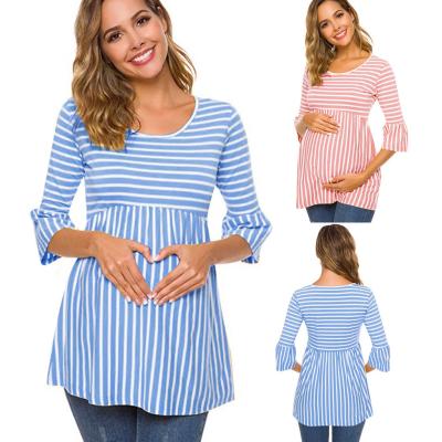 China Blusas - Breathable New Style Pregnant Women T-shirt Striped Long Sleeve mujer de camiseta Top Fashion for sale