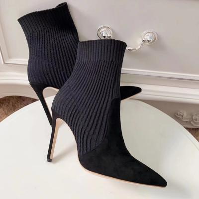 China Elegant Fashion Trend Elasticity Ankle High Heel Boots For Ladies Botas de mujer for sale