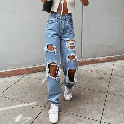 China Breathable Newcomers Fashion Skinny Light Blue Denim Pants Ripped Distressed Women Jeans for sale