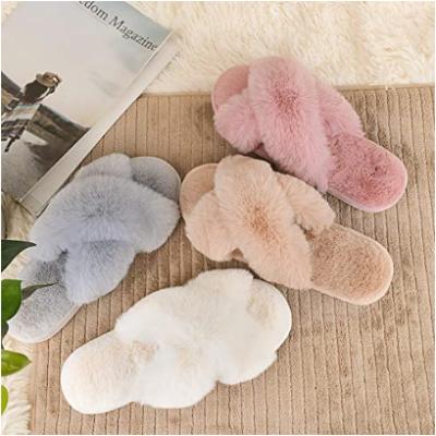 China New fashion trend design plush fee logo fur slipper shoes free warm soft indoor outdoor slides sandals wholesale slippers for women sandals for sale