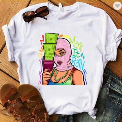 China Anti-pilling Black Girl Fashion T-shirt Hip Hop Street Character Printed Basic Ladies T-shirt Shirt for sale