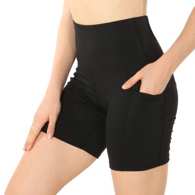 China 2021 Breathable Logo Women Color Black Gym Shorts With Pocket for sale