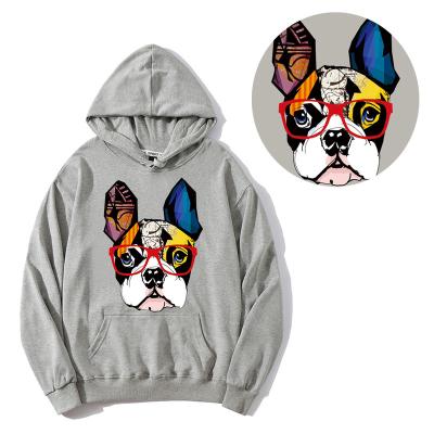 China Strong Elasticity Colors Dog Head Thermal Transfers Glass Red Patches For New Clothes Diy Washable Garment Accessory Heat Transfer for sale