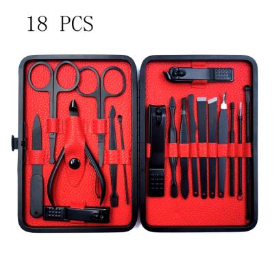 China Matte Black Toe 18 Pcs Manicure Sets , Black 12 Pcs Manicure Kit for sale