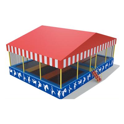 China Anti-fade Jumping Game Custom Mini Single Rectangle Indoor Low Price Fitness Trampoline With Roof Net Protection for sale