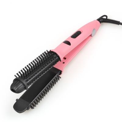 China LCD Temperature Screen PTC Heater Hair Straightener and Hair Curler 2 in 1 Hair Styling Brush for sale