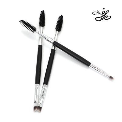 China Eye Make Up Custom Head Angle Lash Eye Brow Mascara Cosmetic Logo Wood Double Sided Ended Private Label Angled Eyebrow Makeup Brush for sale