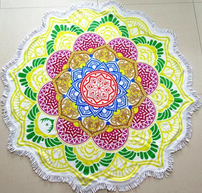 China New Style Compressed Cotton Lotus Polygon Round Reactive Printed 100% Beach Towel Beach Towel Yoga Mat With Tassels for sale