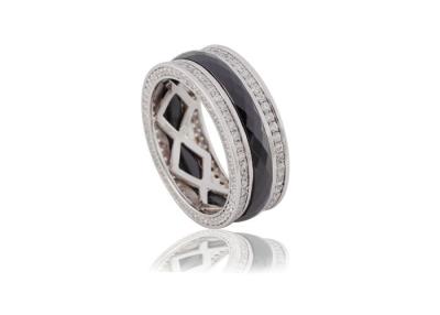 China Zircon Black Ceramic Silver Ring For women With Customized Logo , Lead Free CSR0220 for sale