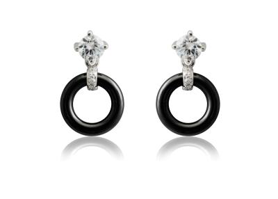 China Lady Black Silver Ceramic Earrings With Big Cubic Zirconia For Gift , 10mm CSE0580 for sale