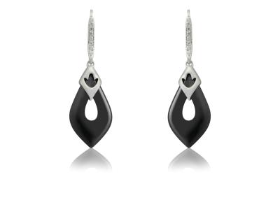 China White Cubic Zirconia Silver Ceramic Earrings For Anniversary , Black Drop Earrings CSE0468 for sale