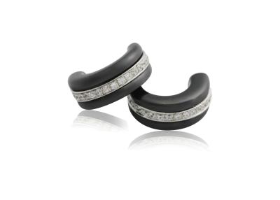 China Half Circle Round Black Silver Ceramic Earrings With AAA White CZ , Lead Free CSE0428 for sale