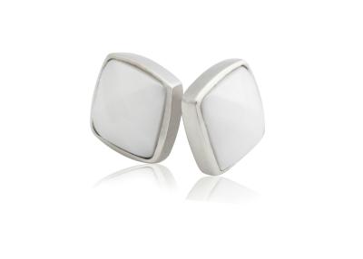 China Square White Silver Ceramic Earrings / Stud Earring For Engagement , Anti-allergic CSE0667 for sale