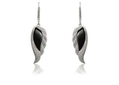 Chine Boucles d'oreille en céramique argentées noires avec la pierre blanche pour l'anniversaire, boucle d'oreille CSE0426 d'aile d'ange à vendre