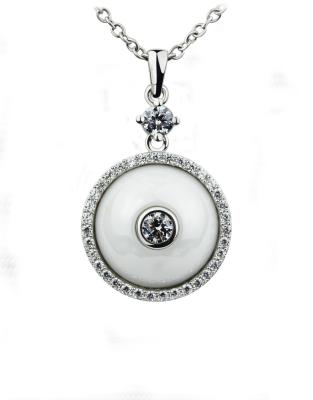 China Long AAA CZ Ceramic Silver Necklace With White Zircon , Scratch Proof CSP0613-1 for sale