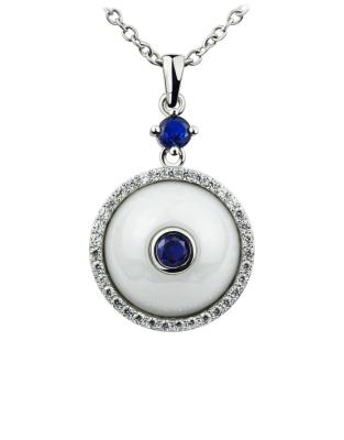 Chine Collier argenté en céramique en pierre principal bleu rond avec 925 de l'argent sterling, CSP0613-2 blanc à vendre