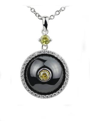 China Sterling Silver Necklace With Black Ceramic And Yellow Main Stone For Ladies CSP0613-4 for sale