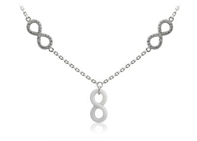 China Unlimited White Ceramic Silver Necklace With Cubic Zirconia , Silver Pearl Necklace CSN0830 for sale