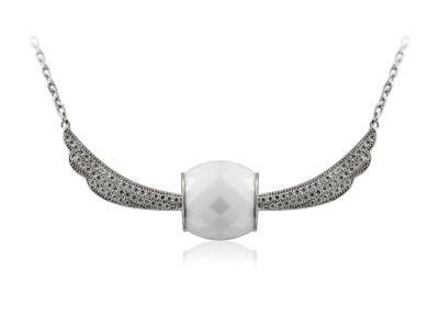 China OEM White Ceramic 925 Sterling Silver Wings Necklace Nickel Free For Party , CSN0549 for sale