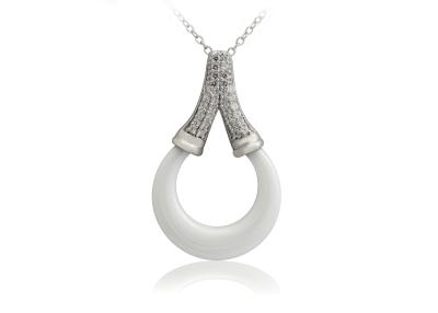 China Woman Rhodium Plated White Silver Ceramic Pendants With 925 Silver , CZ CSP0589 for sale