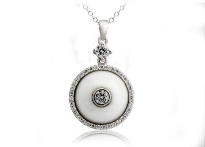 China OEM / ODM Rhodium Plated White Silver Ceramic Pendants With Big Cubic Zirconia CSP0613-1 for sale