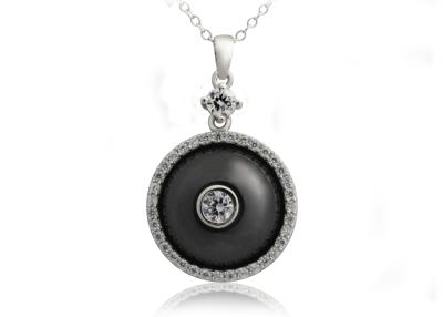 China Black Ceramic 925 Sterling Silver Pendant With White / Colour CZ CSP0613-3 for sale