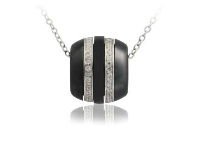 China Black Ceramic Pendants Bead With Two Silver Rings , White CZ Ceramic Silver Pendant CSP0644 for sale