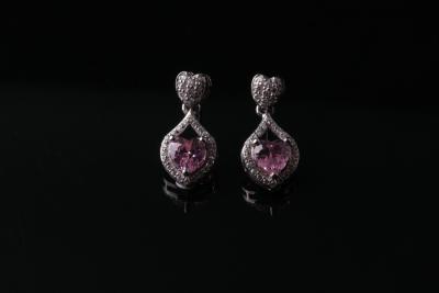 China Pink heart Silver CZ Earrings micropave setting for sale