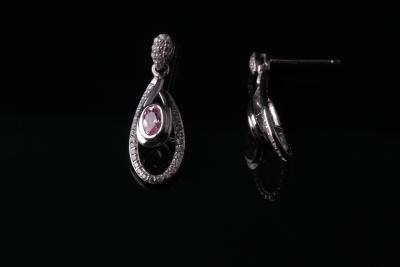 China Women 's Silver CZ Earrings With White & Pink Stone for Wedding , Engagement IE1214 for sale